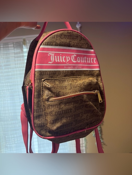 Juicy Couture Handbags - Juicy Couture Brown Logo Mini Backpack with Pink Trim